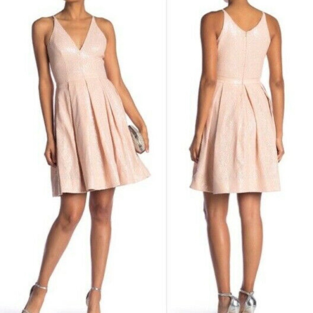 NEW Dress the Population  Hayden Midi pleated Flare Pink Dress XL